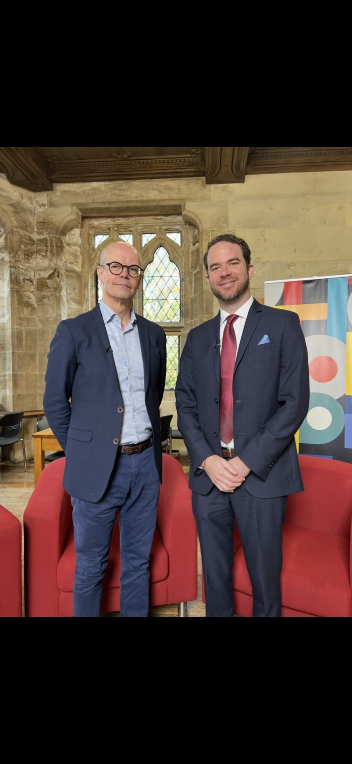 With Olli-Pekka Heinonen, Director General of the International Baccalaureate and former Finnish Education Minister · Festival of Hope, UWC Atlantic, St Donat’s Castle, Vale of Glamorgan, Wales