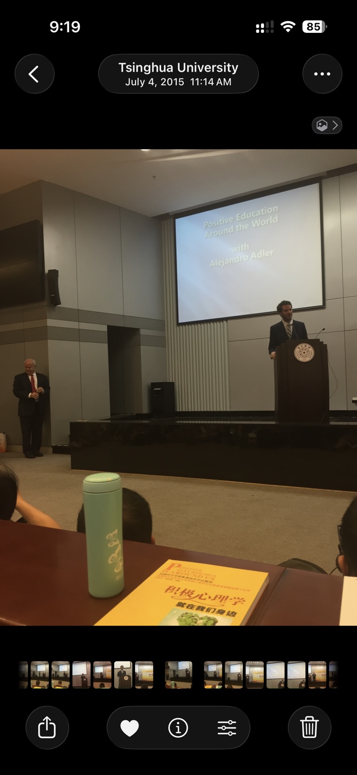 Co-presenting on positive education and psychology with my mentor Marty Seligman · Tsinghua University, Beijing, China
