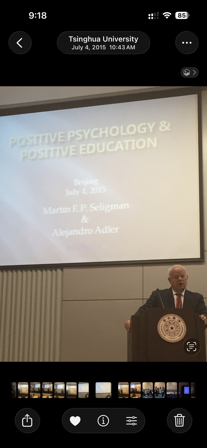 My mentor Marty Seligman during our joint presentation on positive psychology and education · Tsinghua University, Beijing, China