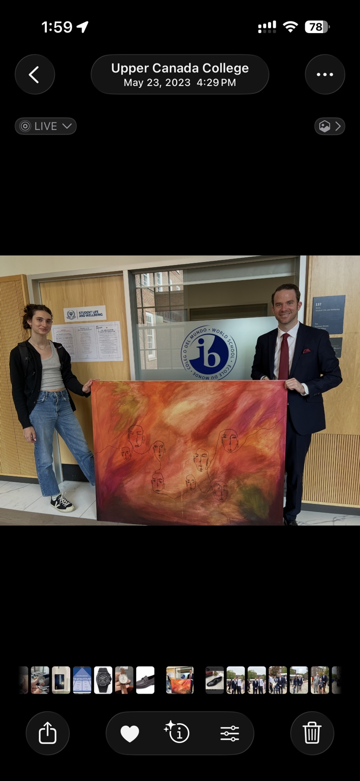 Receiving a farewell painting from an Ambassador’s Award recipient · Upper Canada College, Toronto, Canada